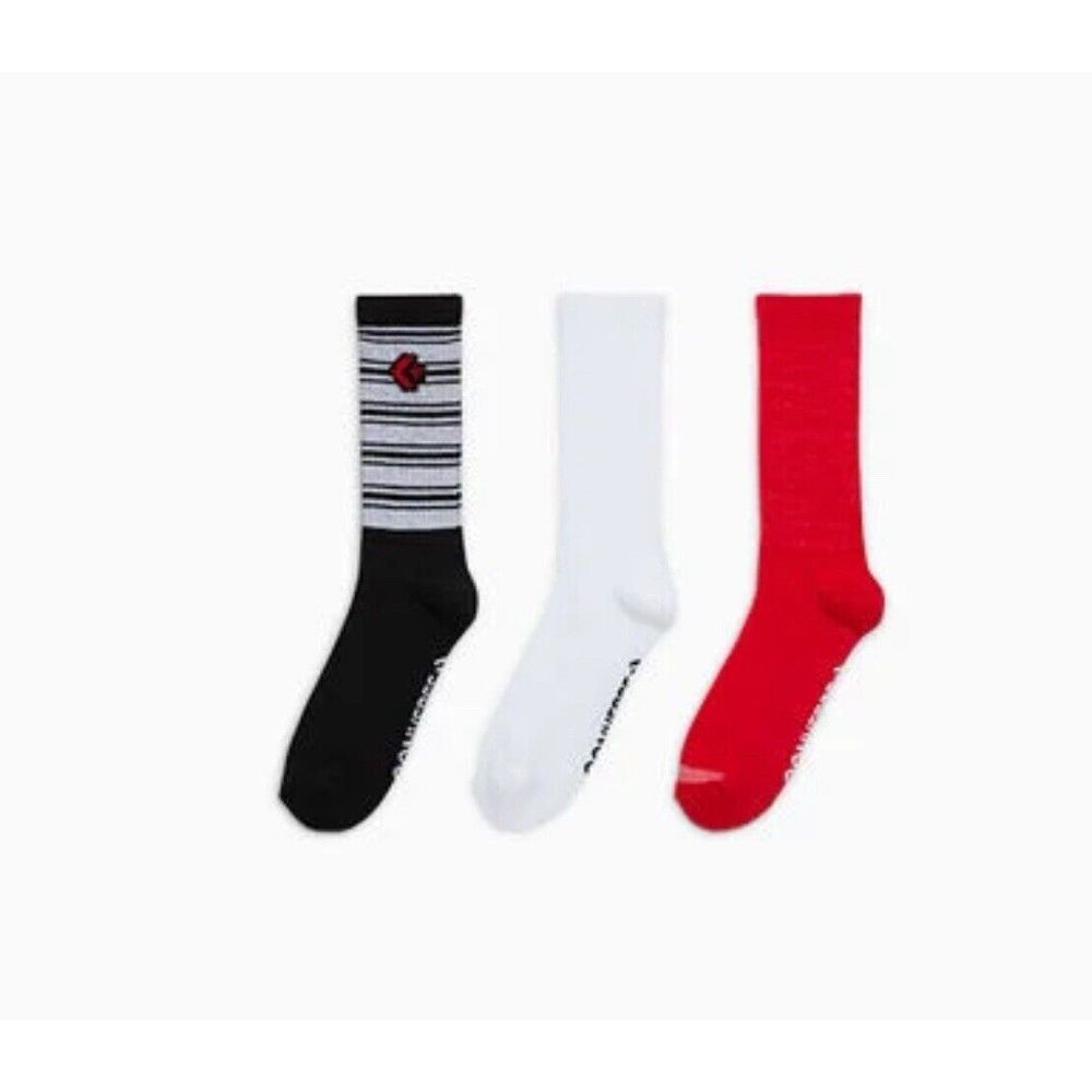 Men's‎ Converse 3-Pack Logo Red, Black, White  Crew Stripe Socks Size 6-12 NWT